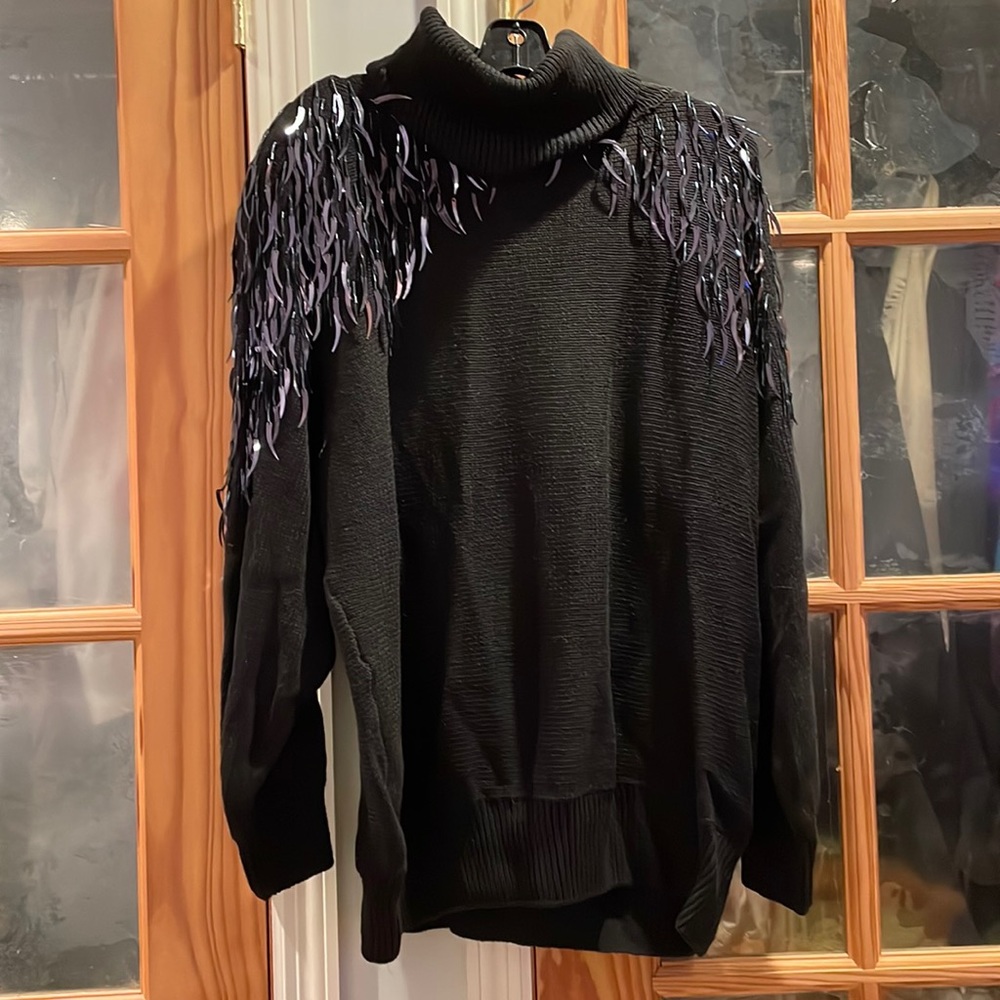 Woman’s Vintage Long Sleeve with Padded Shoulders fringe on shoulders. Dressy